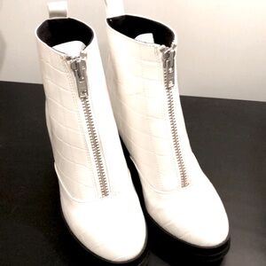 BP Marley White low boot, Front Zip Boot White with black chunky heal with tread